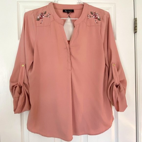 Lily Morgan Dusty Rose Long Sleeve Blouse Sz Medium - Picture 2 of 7